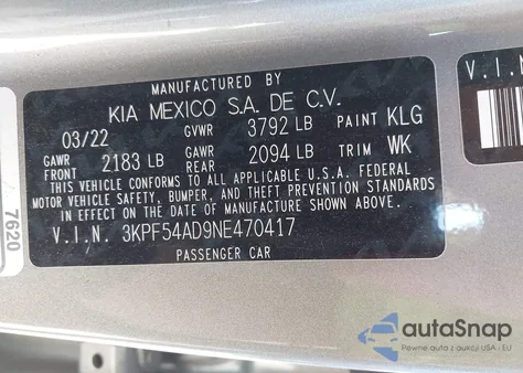 2022 Kia Forte Gt-Line from USA, damaged, VIN 3KPF54AD9NE470417